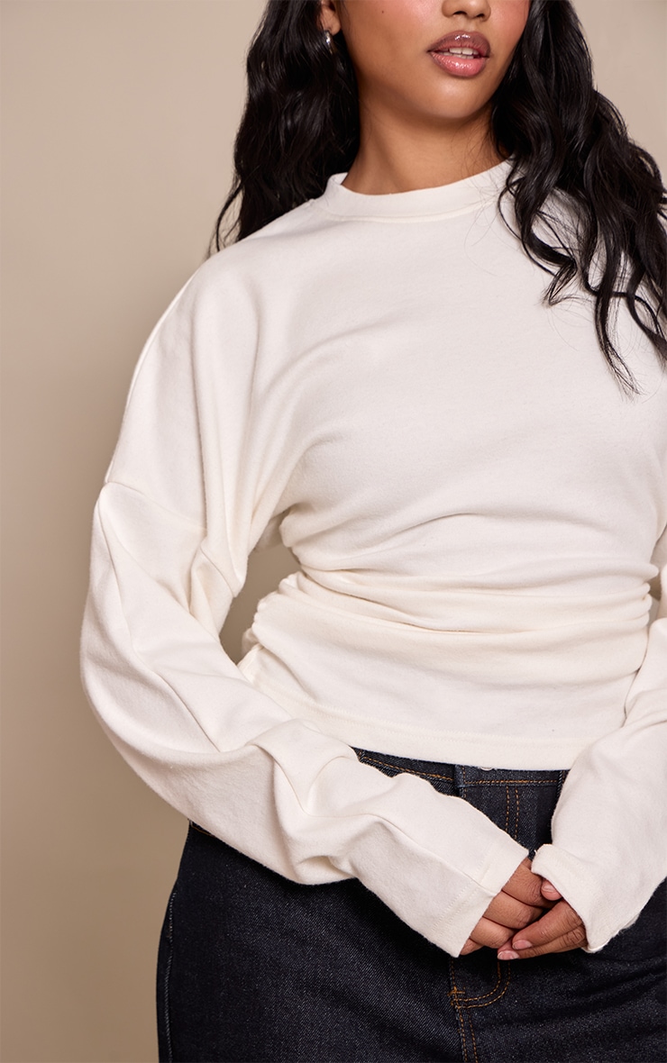 Petite Cream Ruched Waist Long Sleeve Top image 4