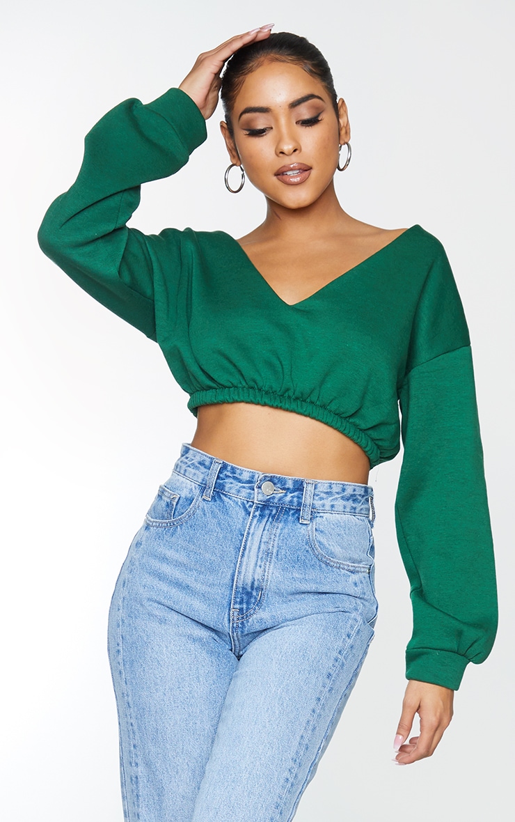 Forest Green Crop Off Shoulder Sweater