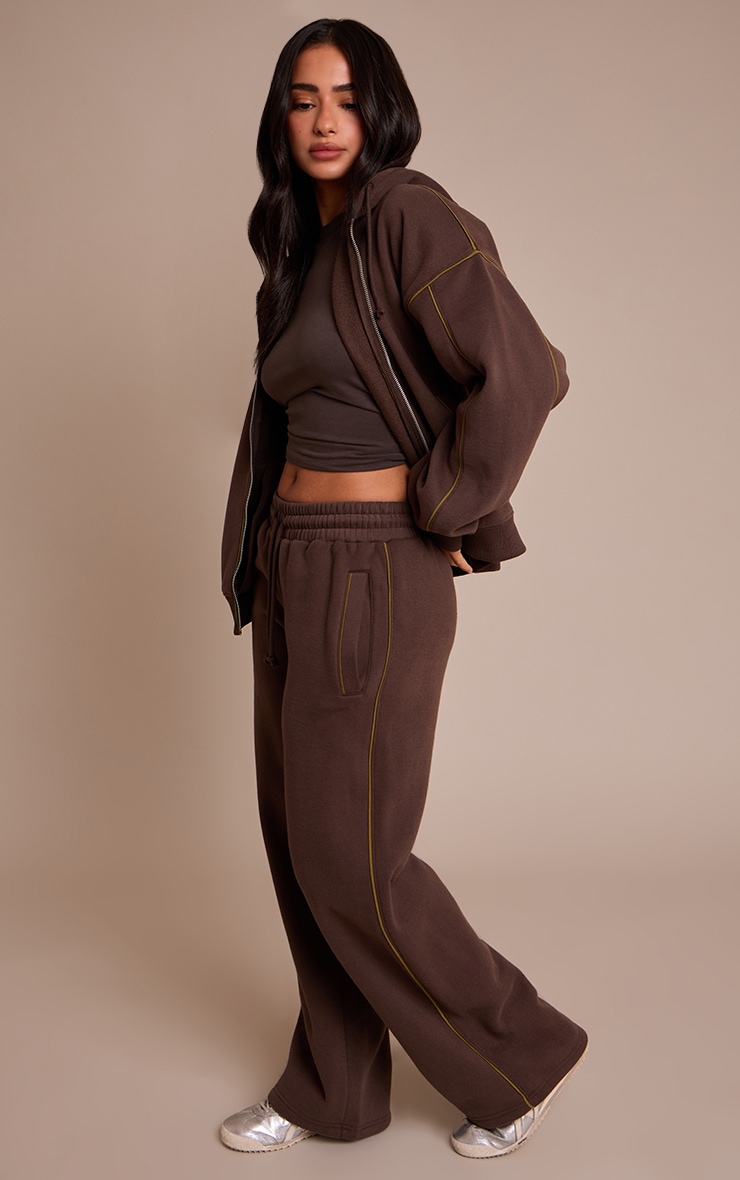 Petite Chocolate Contrast Seam Drawcord Straight Leg Sweatpant image 2