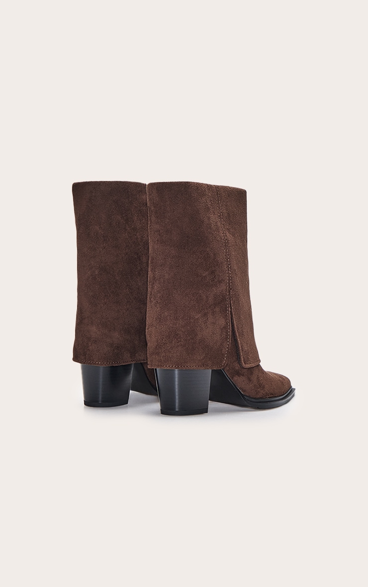 Brown Faux Suede Zip Up Heeled Ankle Cowboy Boot image 4