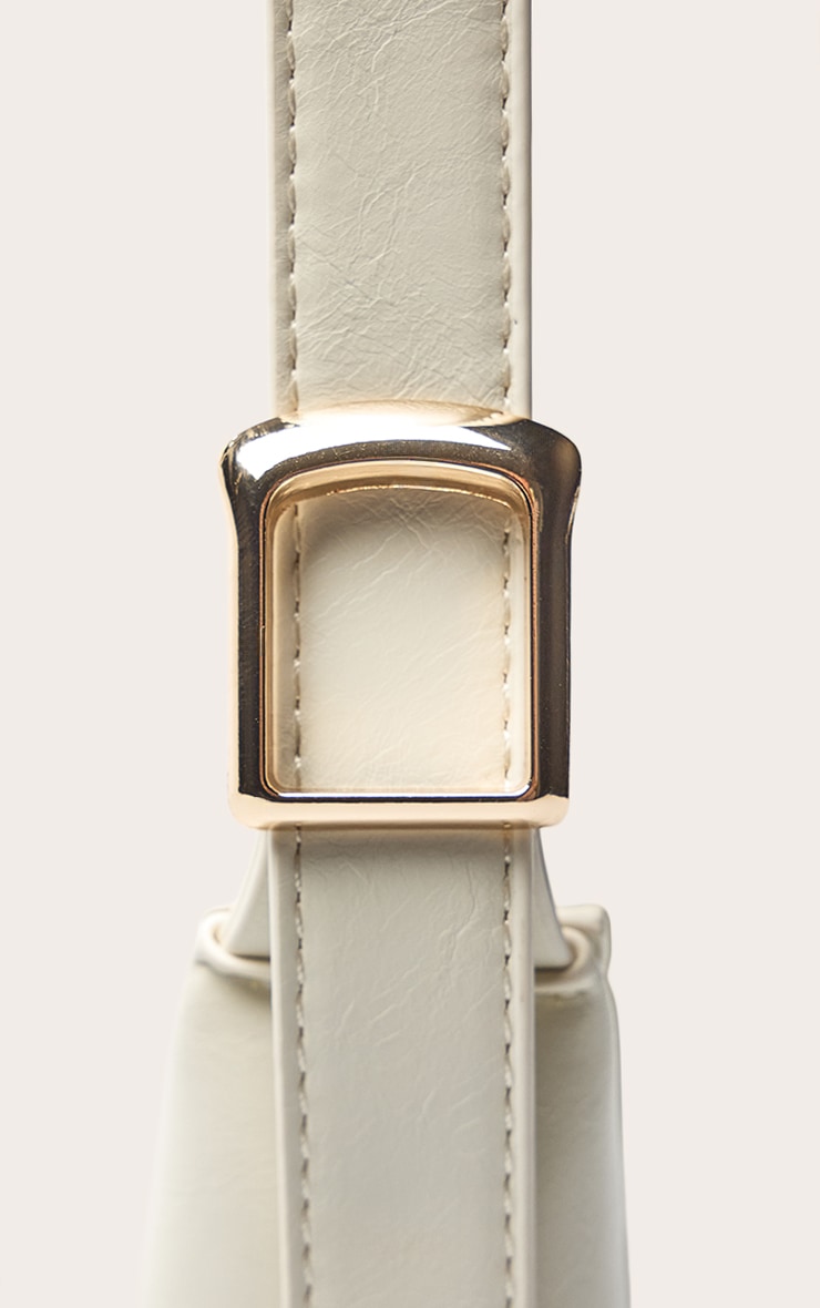 Cream PU Simple Buckle Strap Shoulder Bag image 5