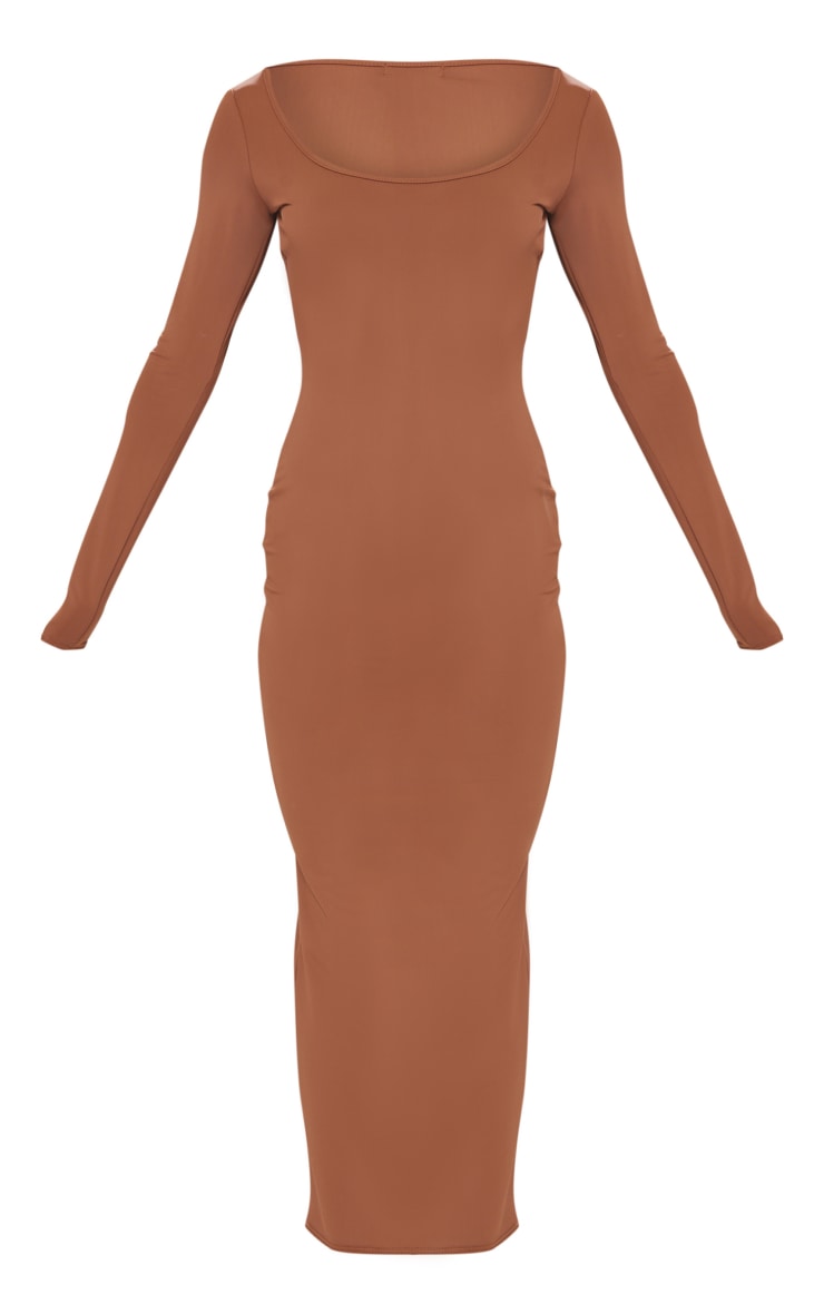 Brown Sculpt Square Neck Long Sleeve Midaxi Dress image 5