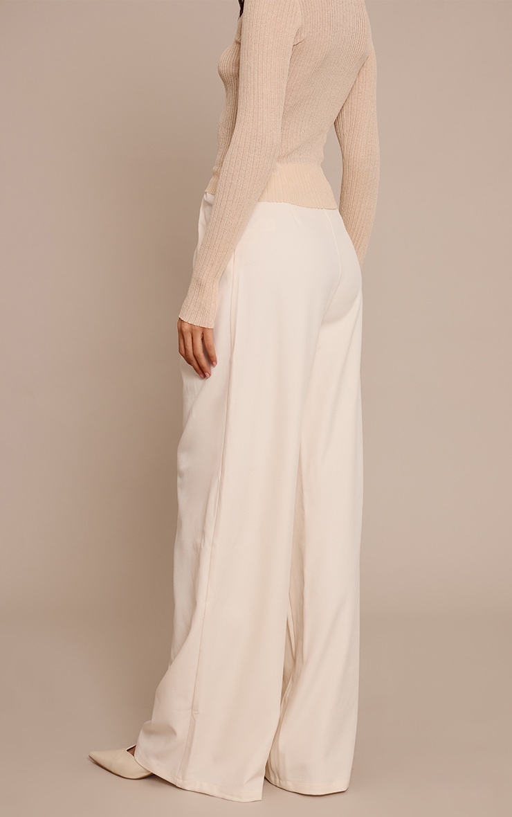  Tall Cream Tailored Woven Pleat Detail Wide Leg Pants image 3