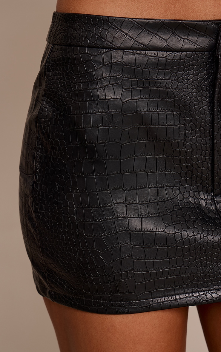 Black Croc Faux Leather Mini Skirt image 5