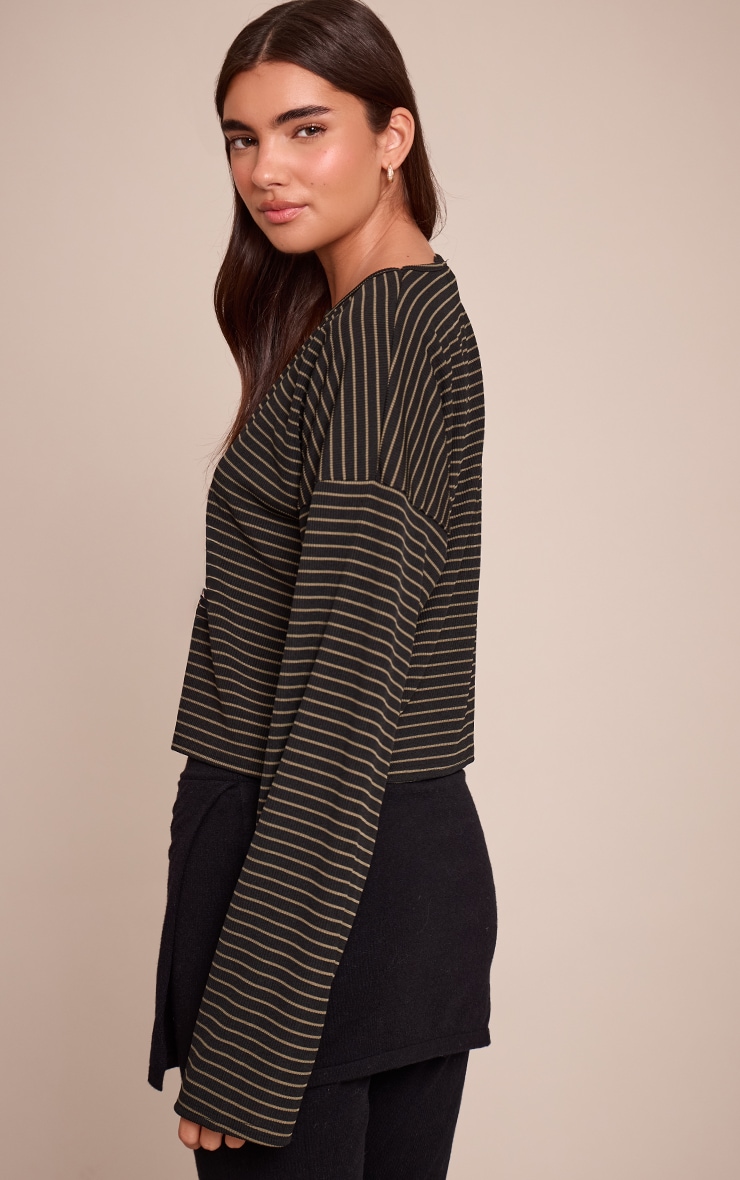 Multi Ribbed Stripe Oversized Slouchy Long Sleeve Top  image 2