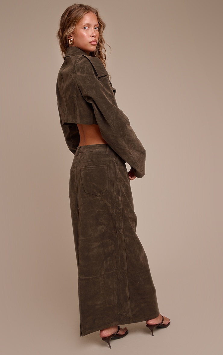 Khaki Suede Maxi Skirt image 3