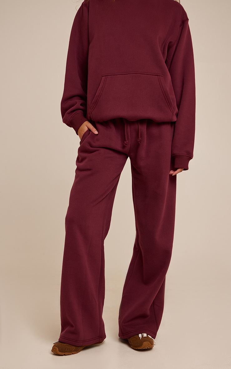 Jogging droit en coton polaire rouge vin image 2