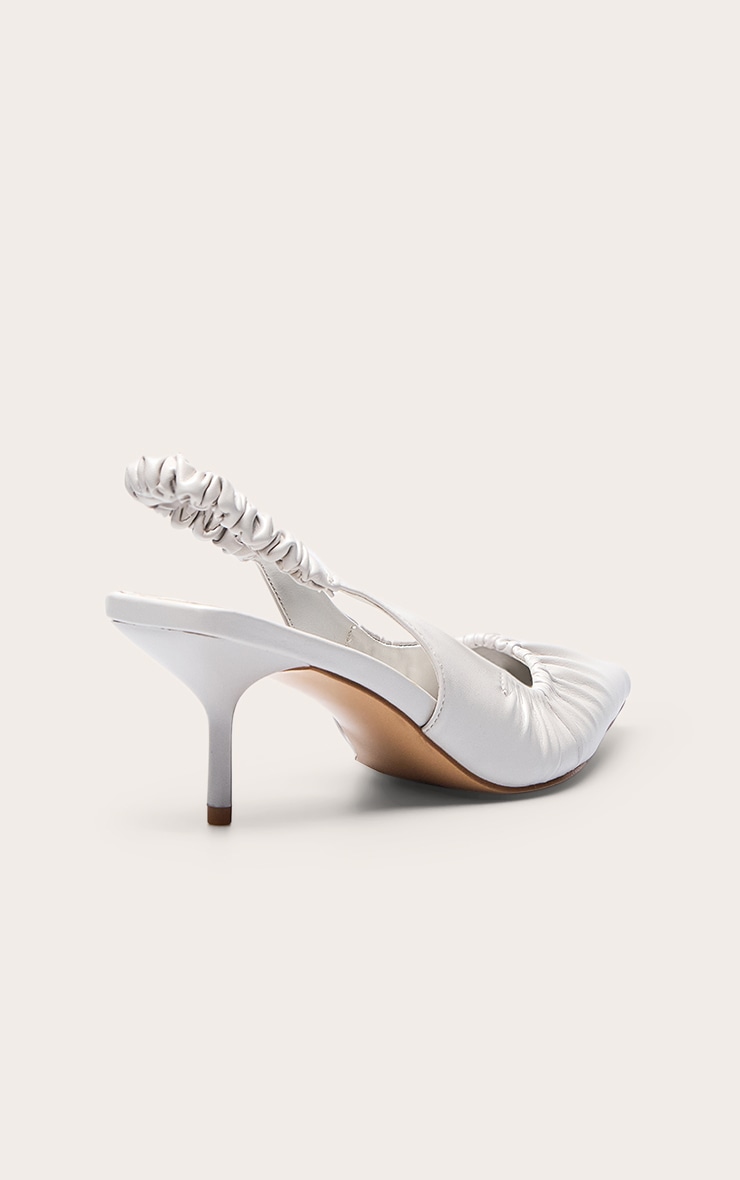 Cream Ruched Low Heel Sling Back Court Shoe image 4
