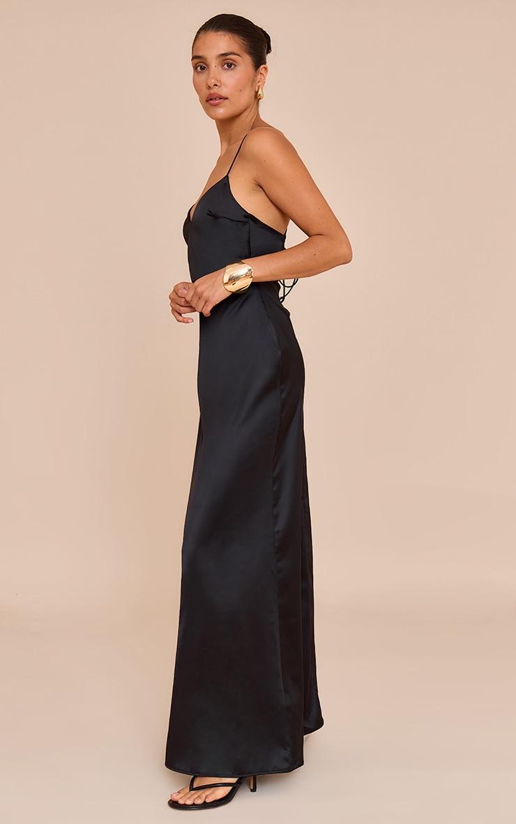 Petite Black Satin Strappy Open Back Maxi Dress image 3