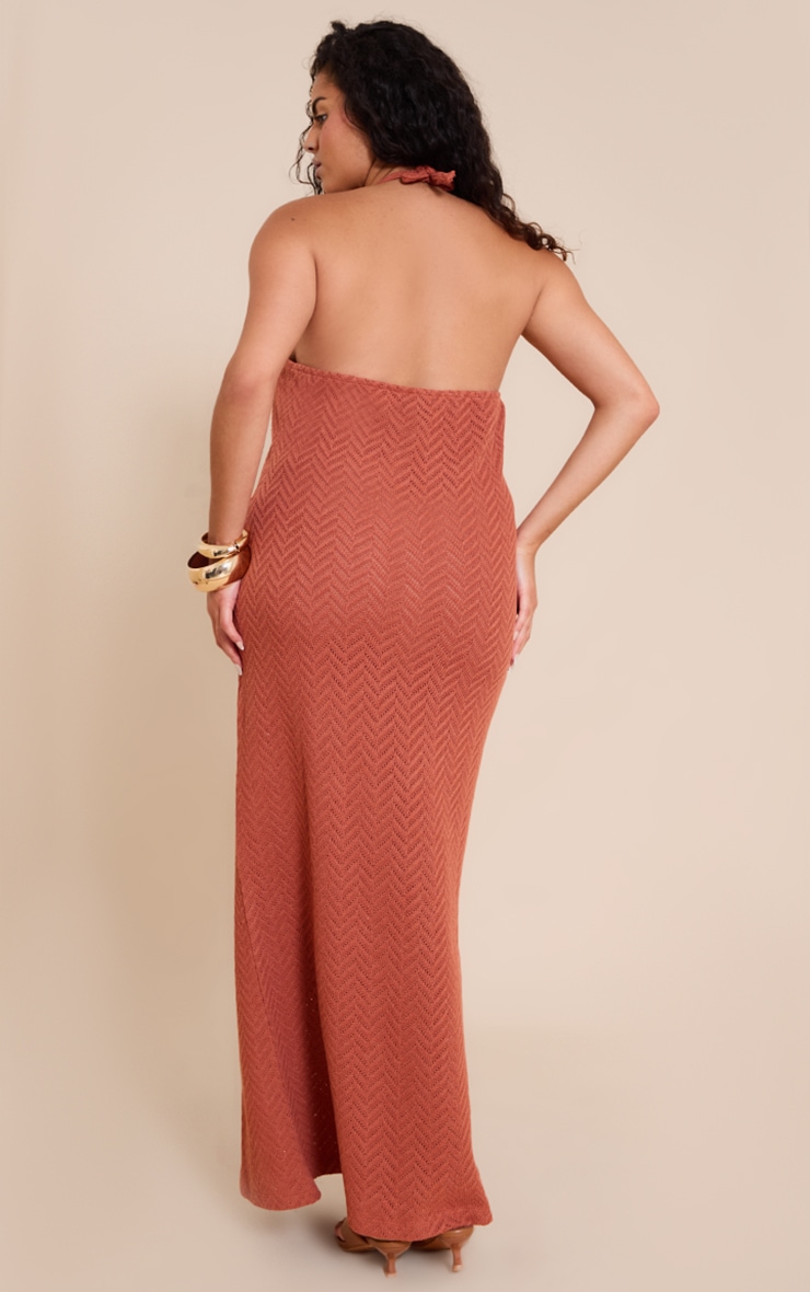 Plus Rust Textured Tie Halter Maxi Dress image 2