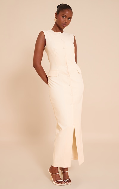 Butter Cream Woven Button Maxi Dress