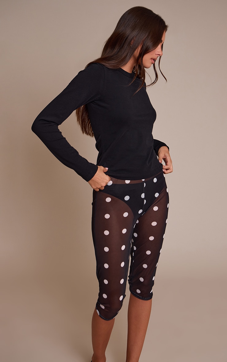 Black Mesh Polka Dot Capri Pants image 2