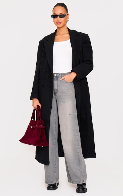 Washed Grey Thigh Split Wide Leg Style Jeans