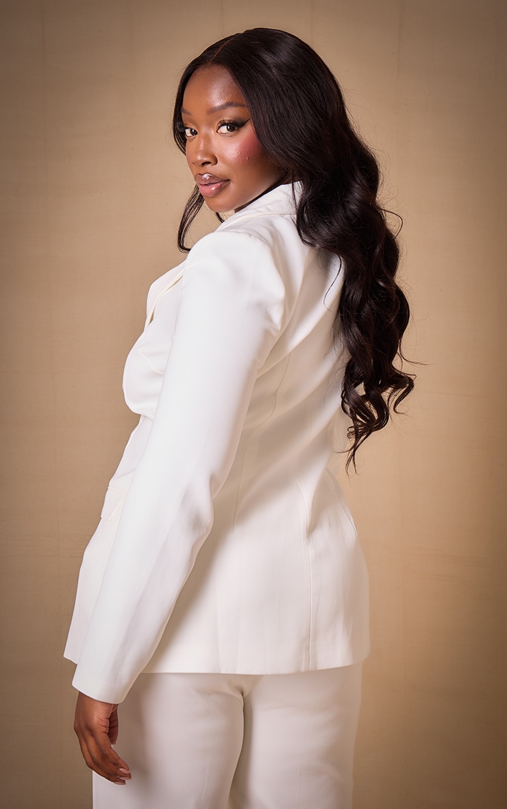 Premium Plus White Woven Fitted Blazer image 2