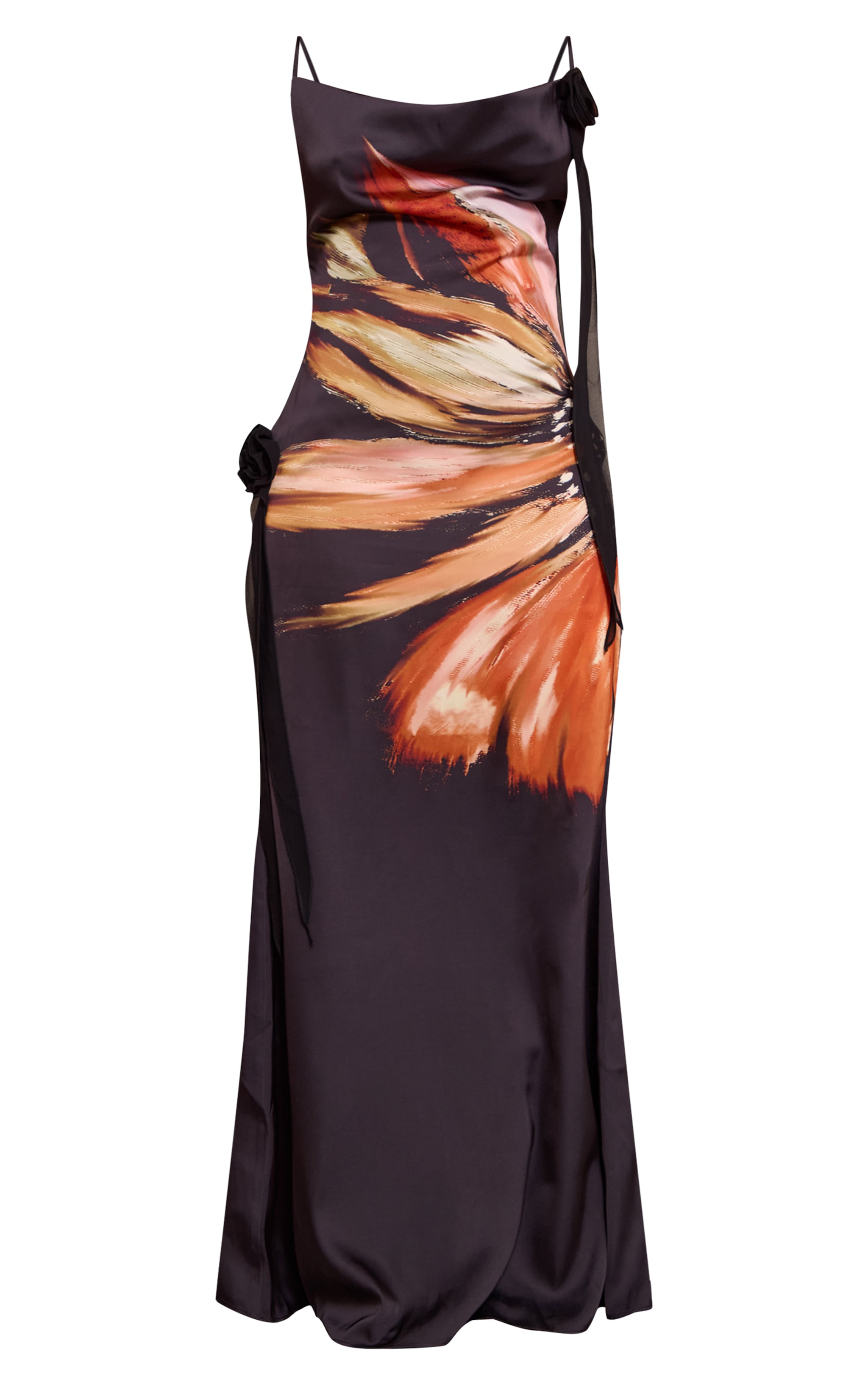 Petite Printed Satin Floral Drape Cowl Neck Maxi Dress image 5