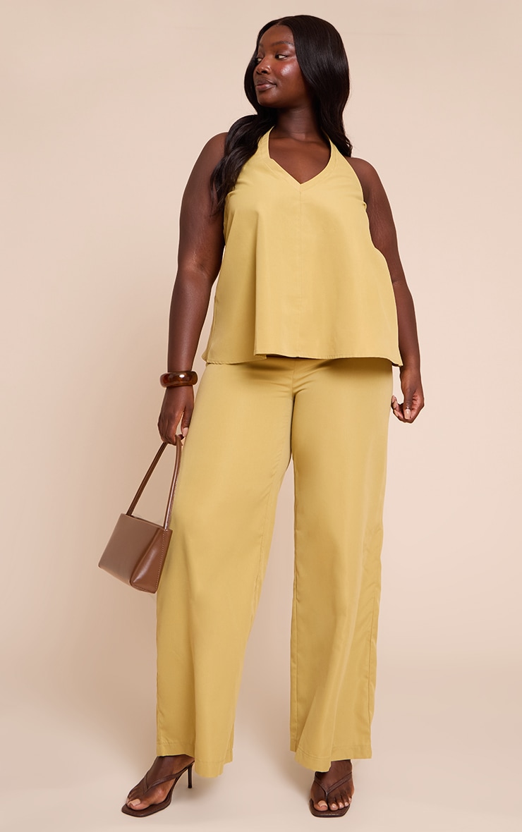 Plus Warm Sand Tailored Halter Frill Detail Top image 3