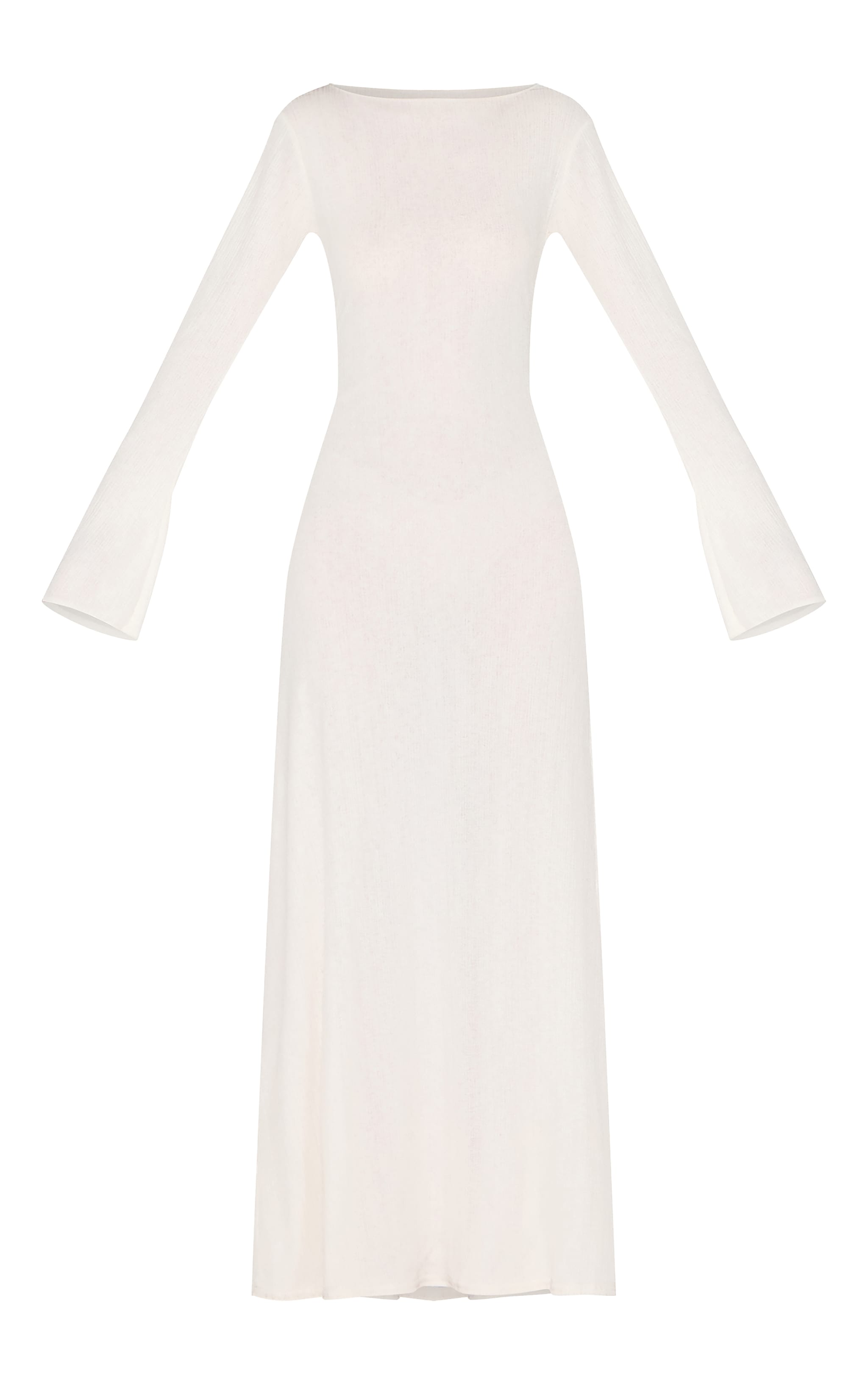 White Textured Boat Neck Long Sleeve Bodycon Maxi Dress image 5