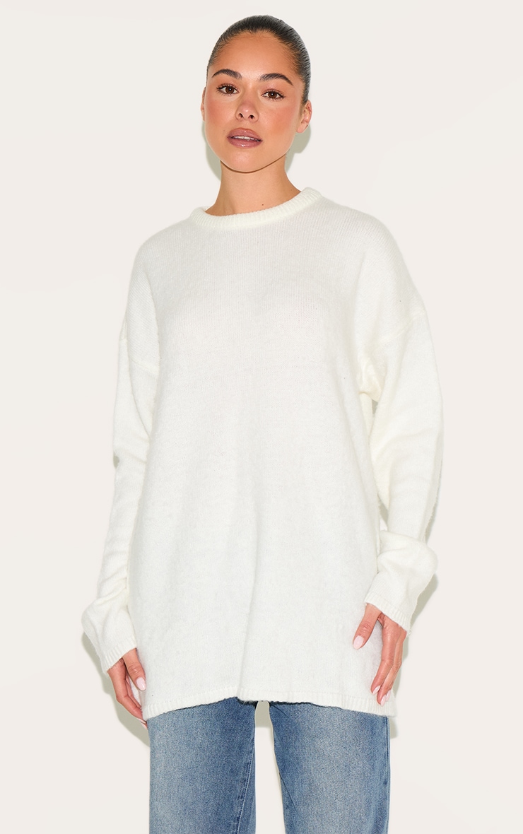 Cream Soft Knit Oversized Jumper image 1