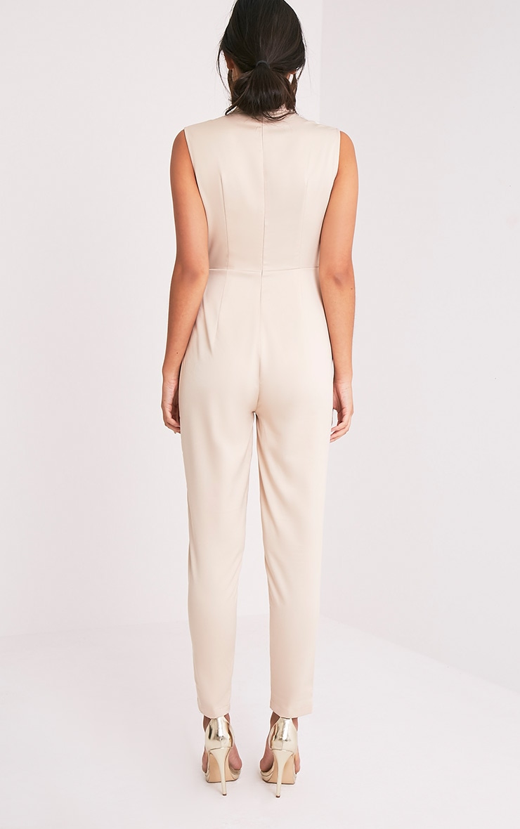 Carla Champagne Tie Side Choker Detail Satin Jumpsuit Jumpsuits