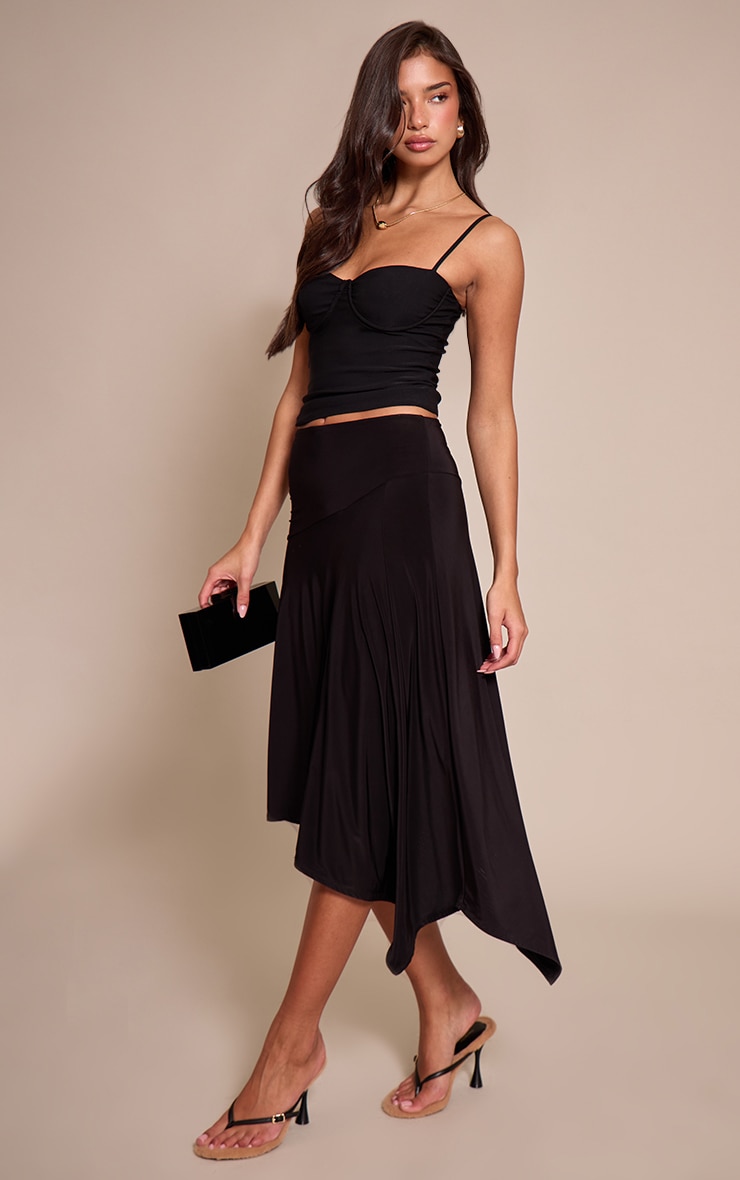 Black Slinky Seam Detail Asymmetric Skirt image 1