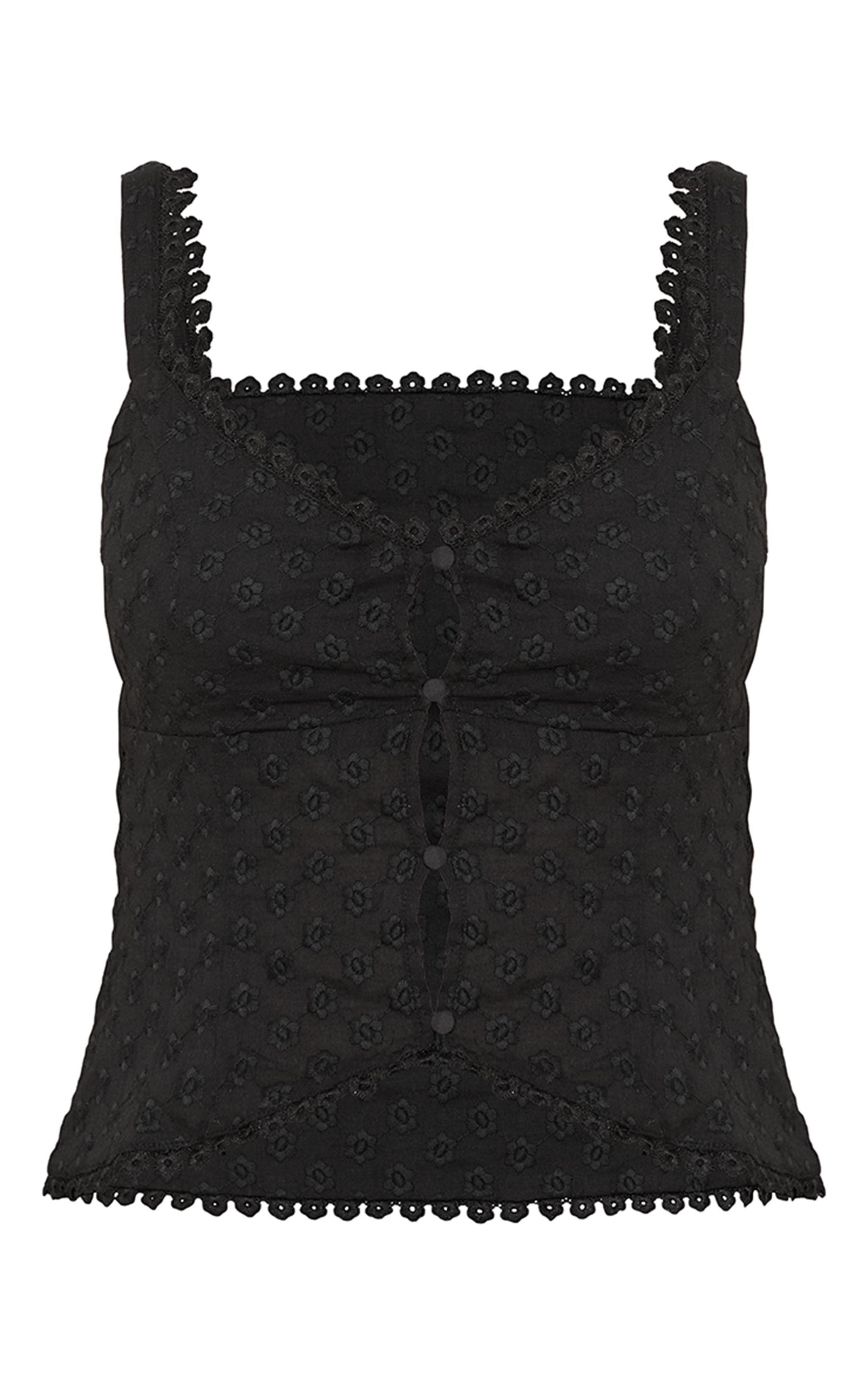 Petite Black Broderie Trim Detail Fitted Top image 5