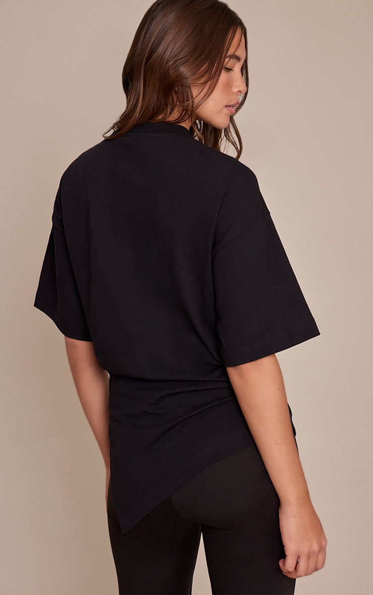  Black Cotton Ruched Side Detail Oversized T Shirt  image 2