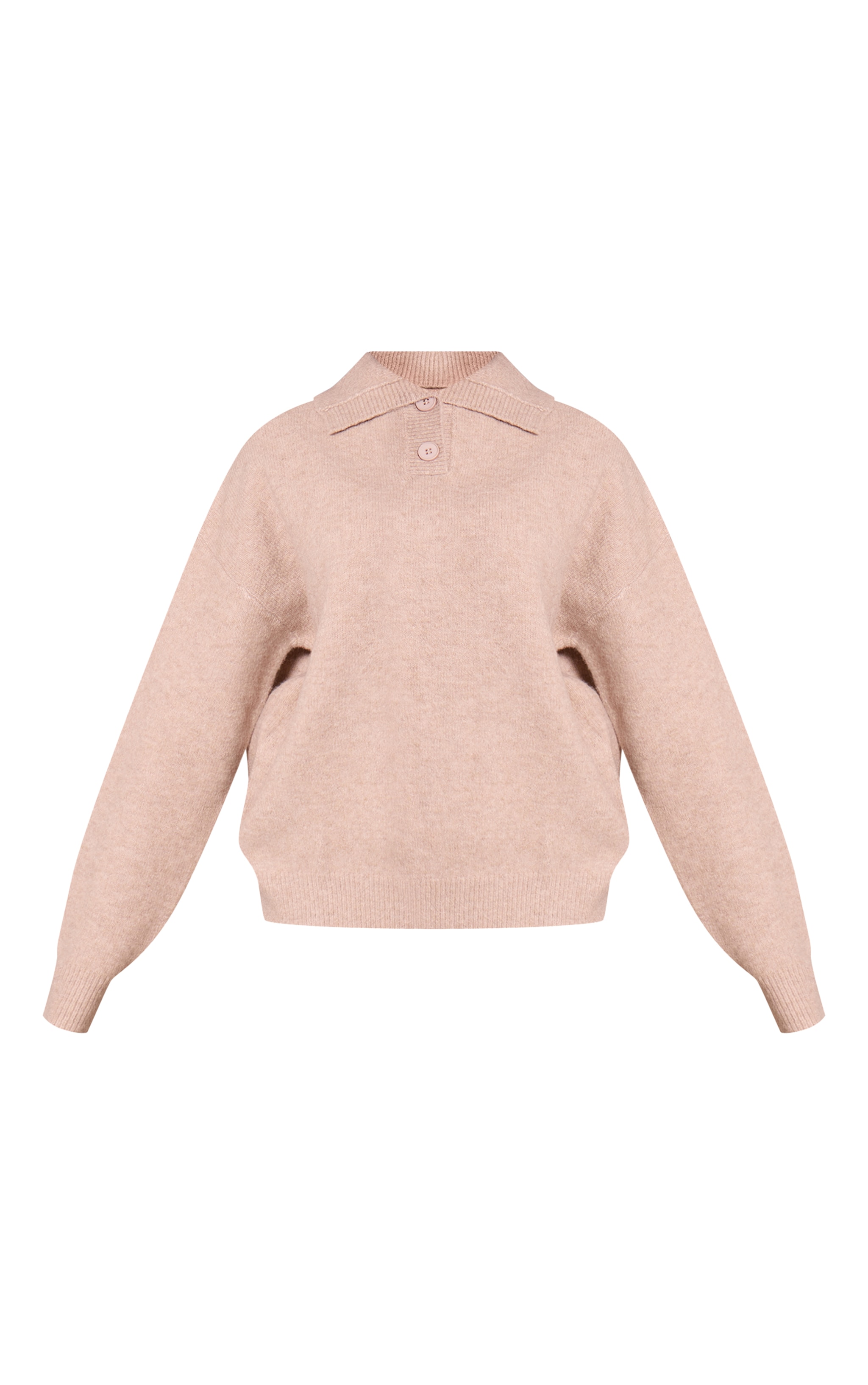 Petite Oatmeal Collared Button Up Knitted Sweater image 5