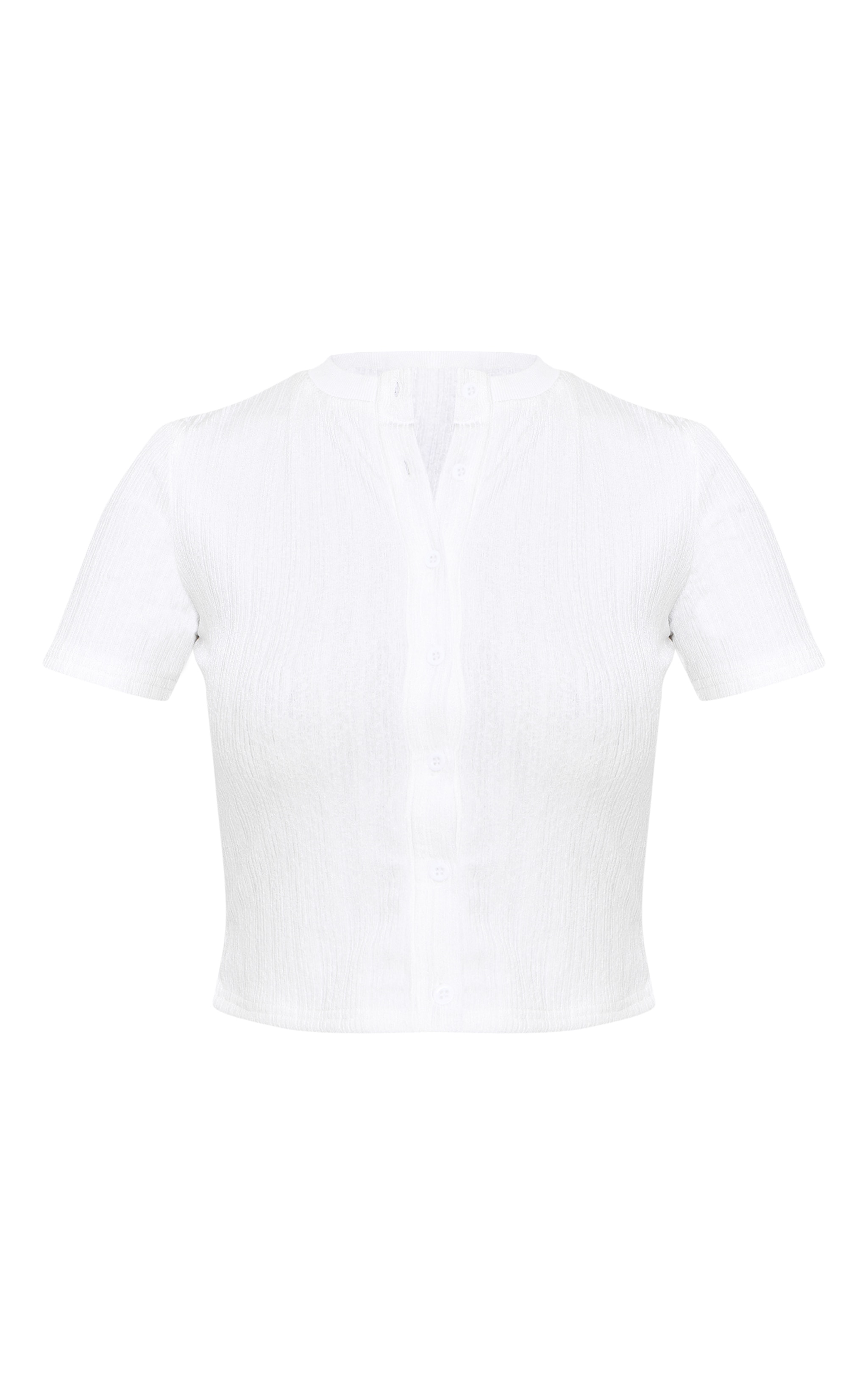 White Textured Button Up Longline Top image 5
