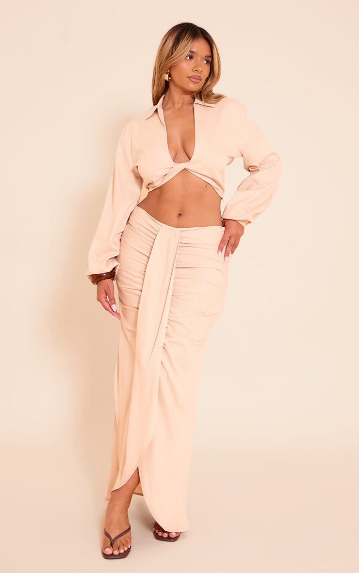 Shape Stone Linen Twist Front Collared Crop Top image 3