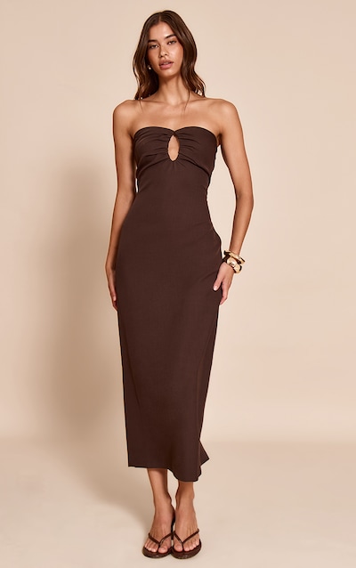 Chocolate Woven Tailored Cut Out Detail Maxi Dress