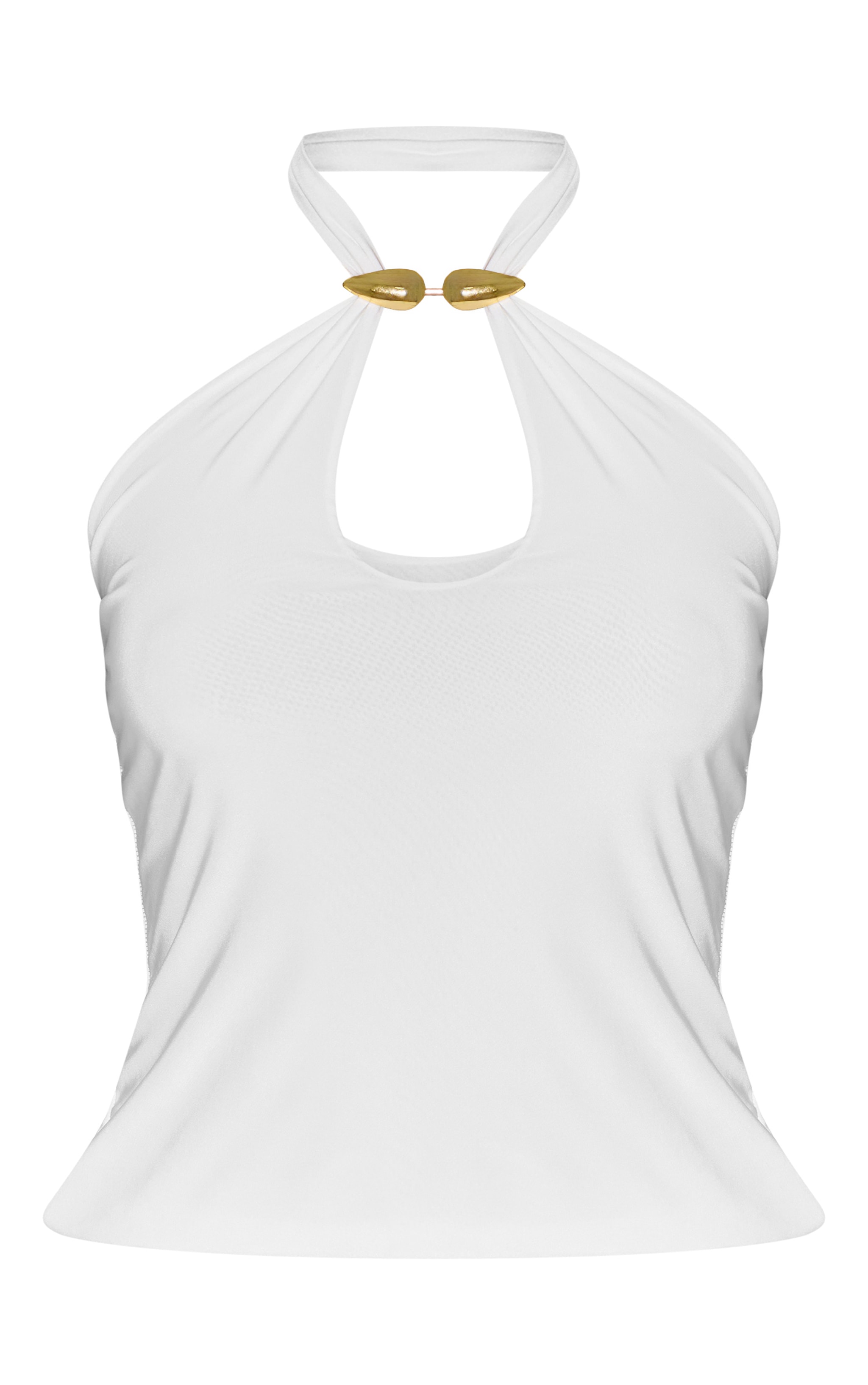 Petite White Double Layer Halterneck Trim Detail Top image 5