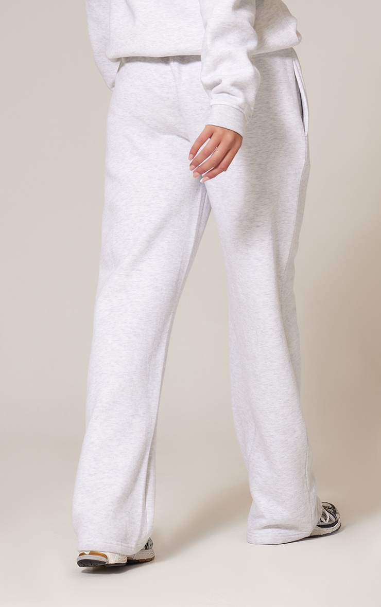 PRETTYLITTLETHING Grey Marl Athletics Club Embroidered Wide Leg Sweatpants image 2