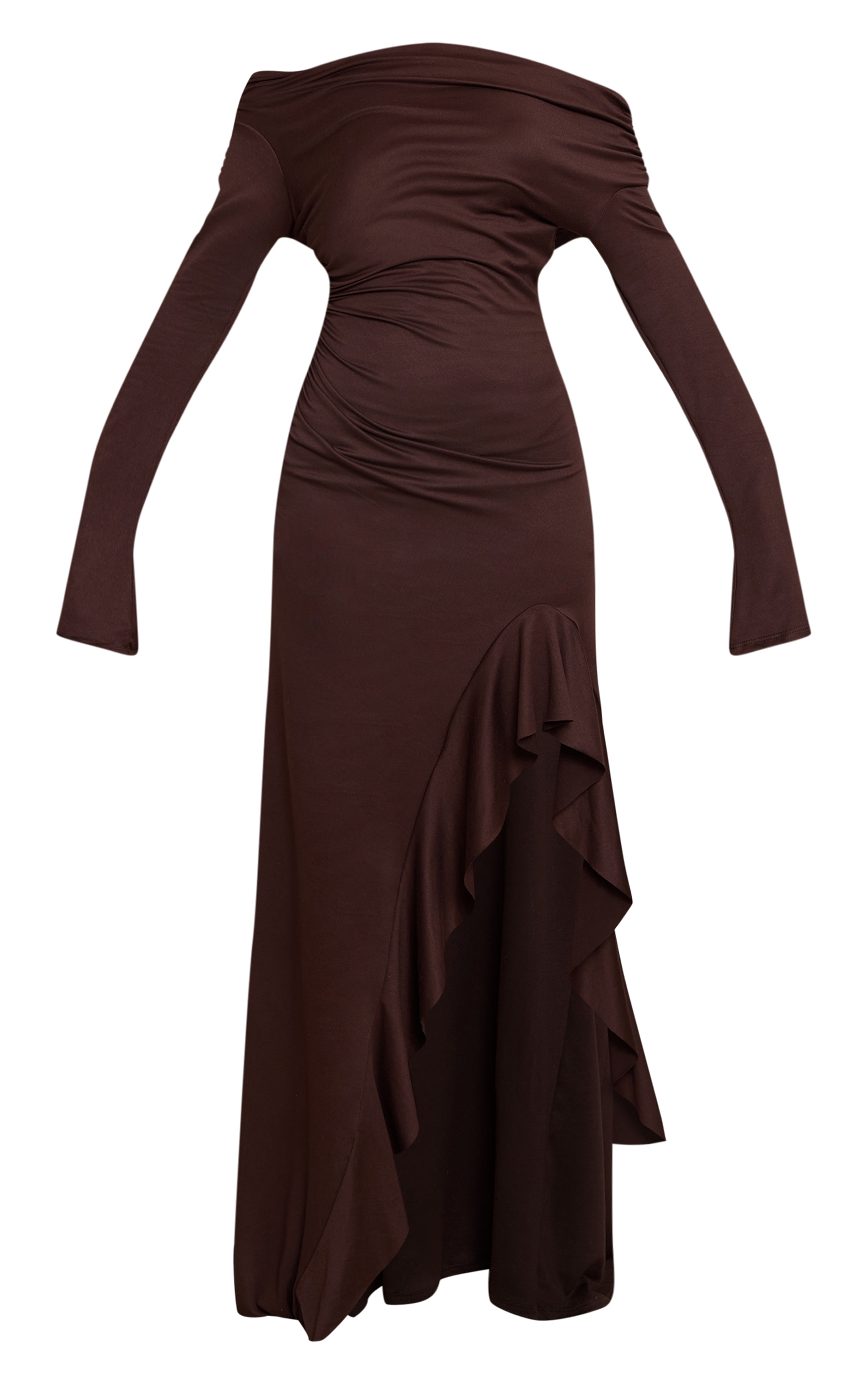 Petite Taupe Asymmetric Frill Split Maxi Dress  image 5