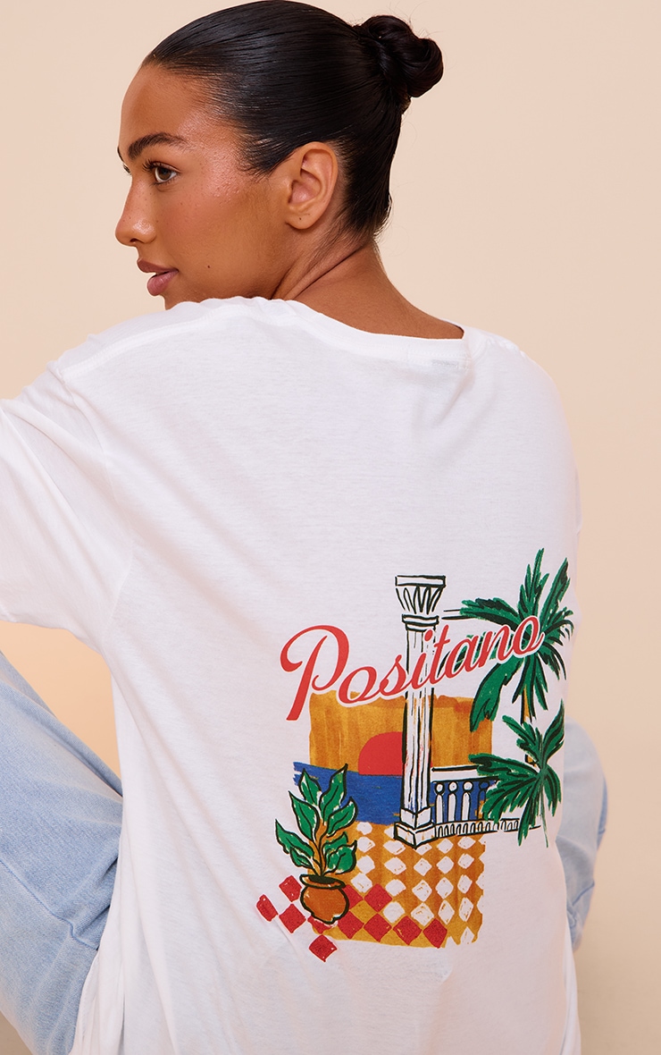 White Positano Graphic Oversized T-shirt image 3