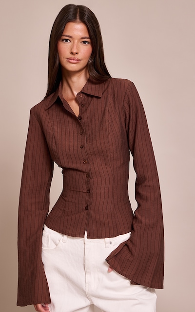 Chocolate Stripe Seam Detail Fitted Shirt