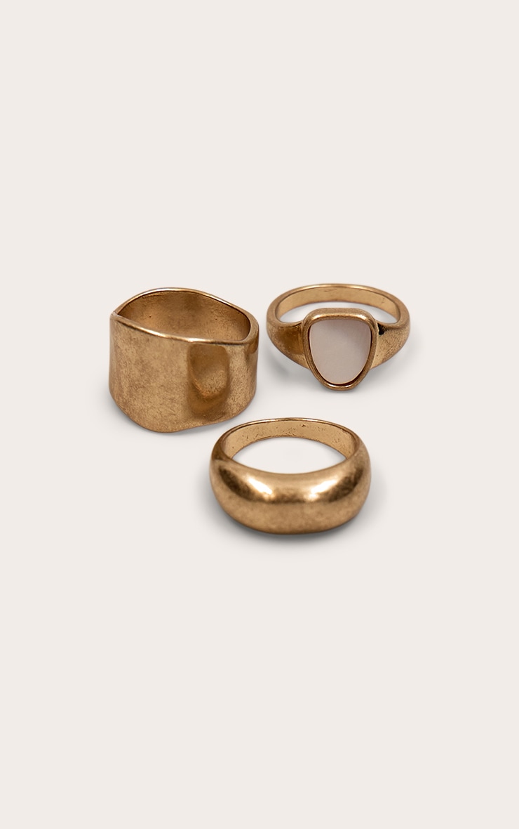 Gold Brushed Textured Mother of Pearl Ring Pack image 3