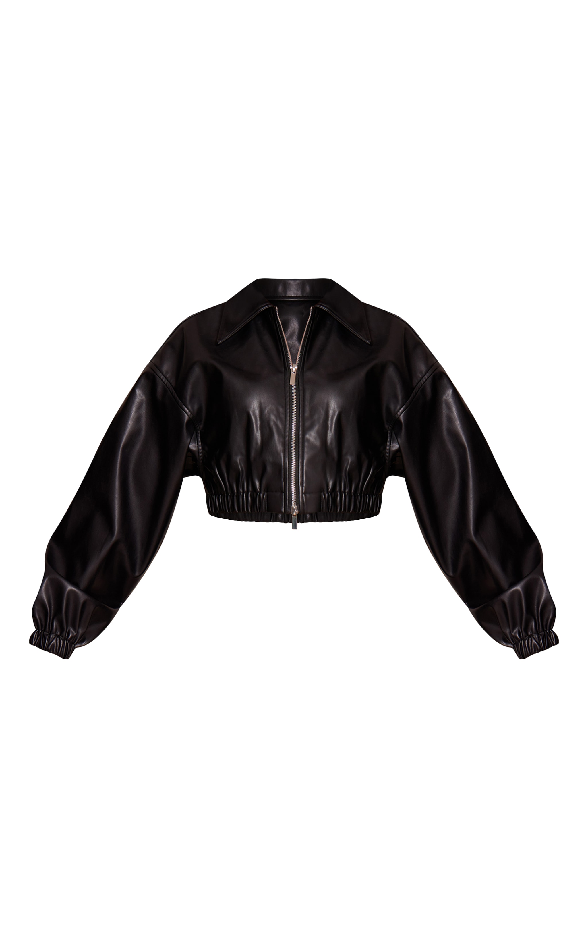 Petite Black Faux Leather Cropped Zip Up Jacket image 5