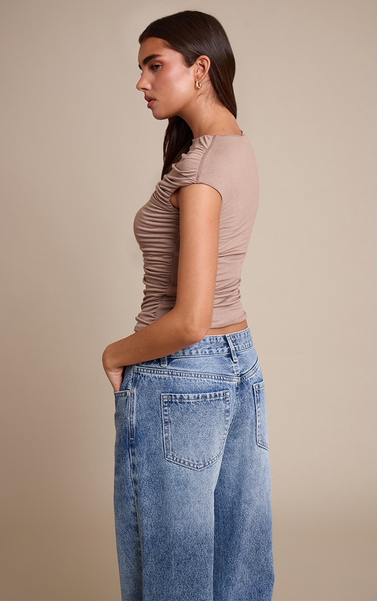 Mushroom Marl Soft Jersey Ruched Cap Sleeve Top image 2