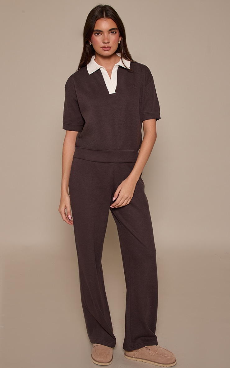 Brown Rib Thin Waistband Pants image 2