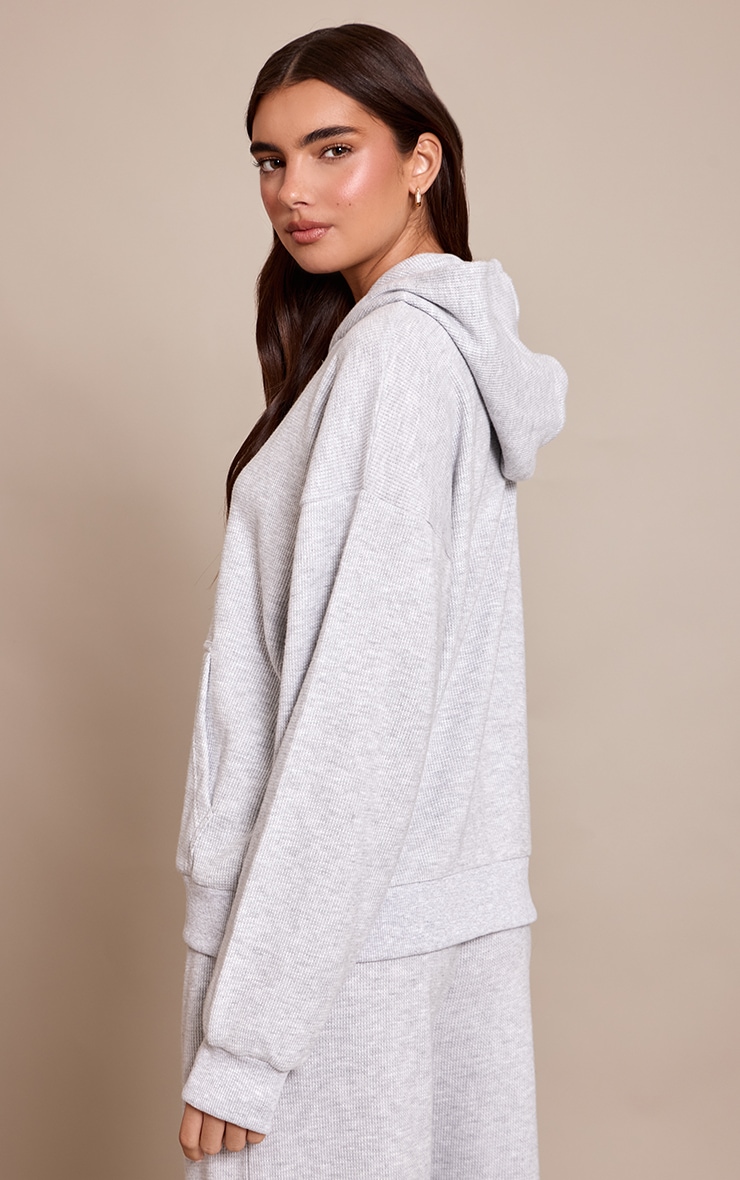 Ash Grey Ribbed Zip Up Waffle Pajama Hoodie image 2