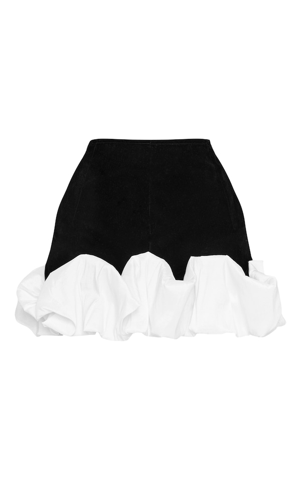 Petite Black Velvet Ruffle Detail Asymmetric Mini Skirt
