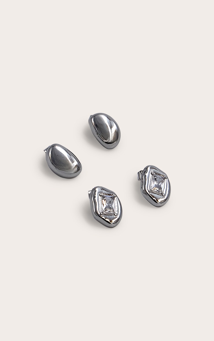 Lot de boucles d'oreilles argentées à strass et clous image 3