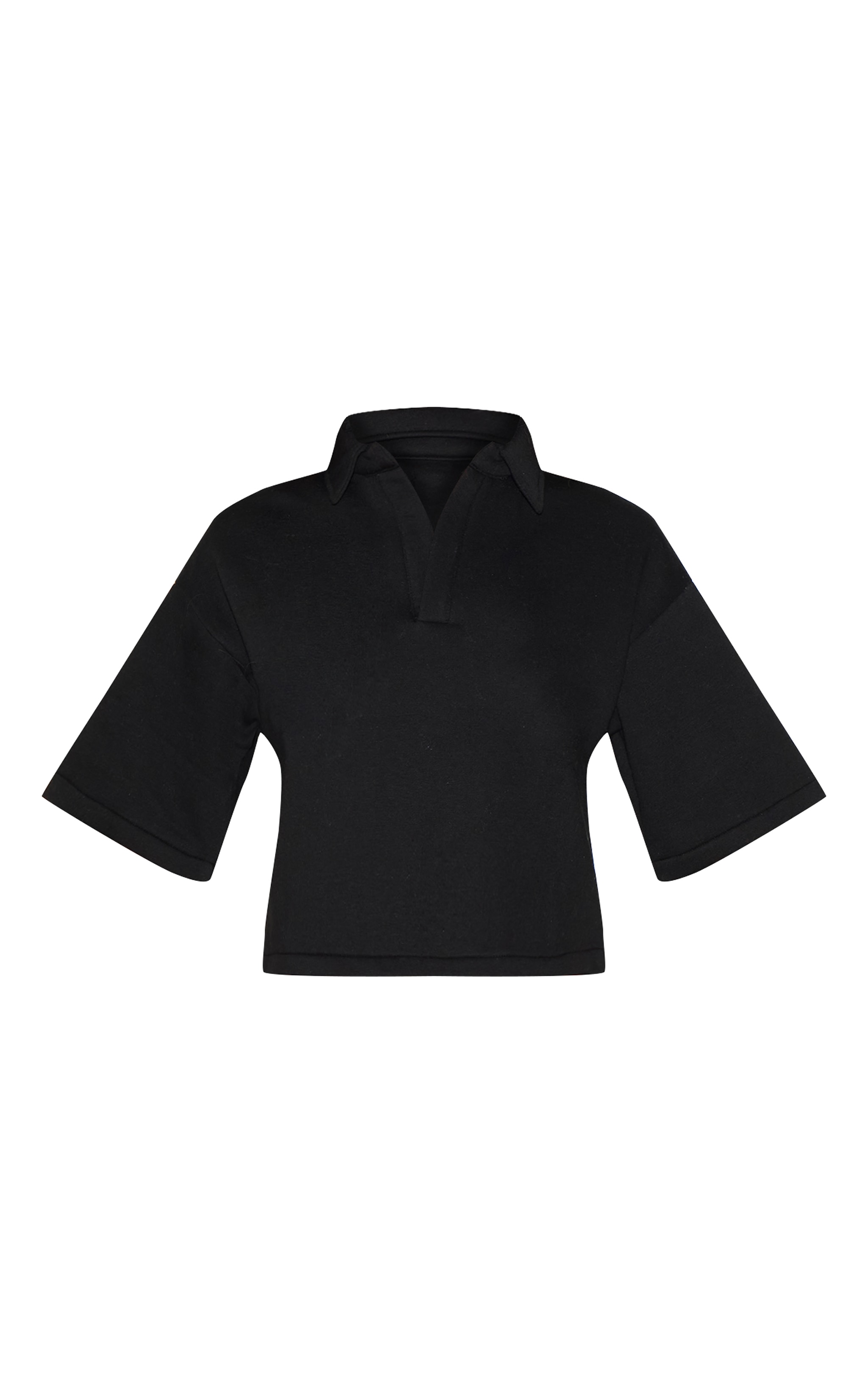 Black Boxy Collar Detail Cropped Sweatshirt image 5