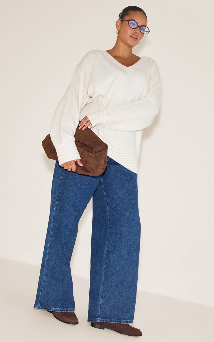 Plus Cream Knit V-neck Jumper image 3