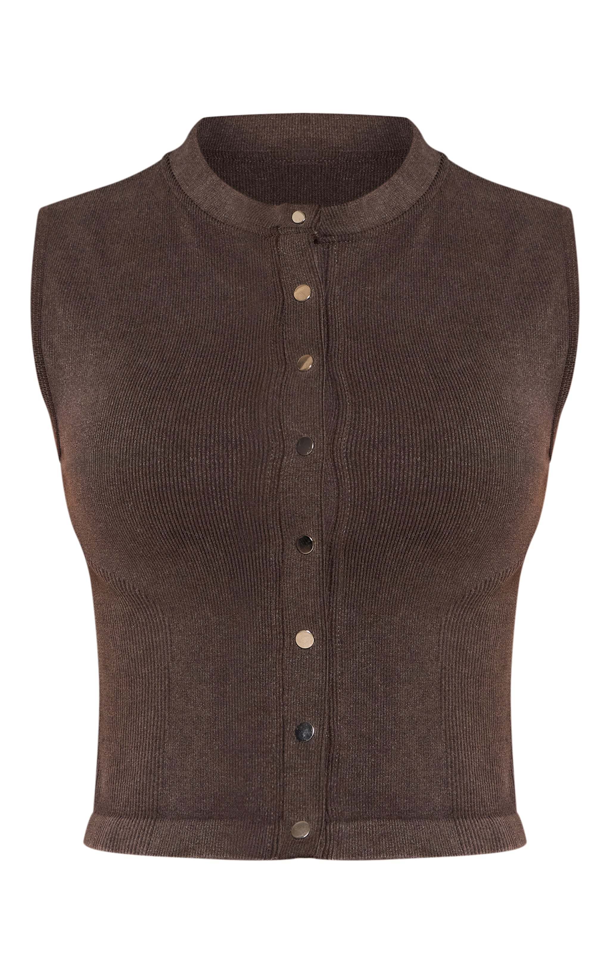 Petite Chocolate Contour Rib Front Popper Sleeveless Top image 5