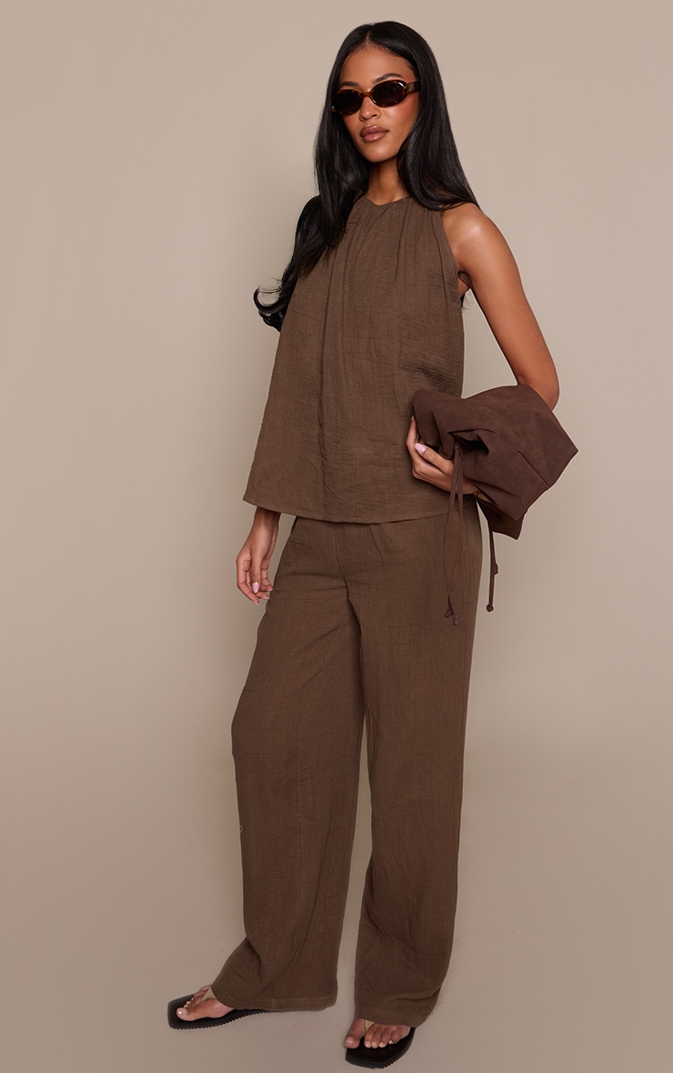Tall Khaki Textured Linen Look Pants