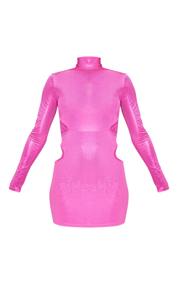 Pink Shimmer Cut Out Long Sleeve Bodycon Dress PrettyLittleThing