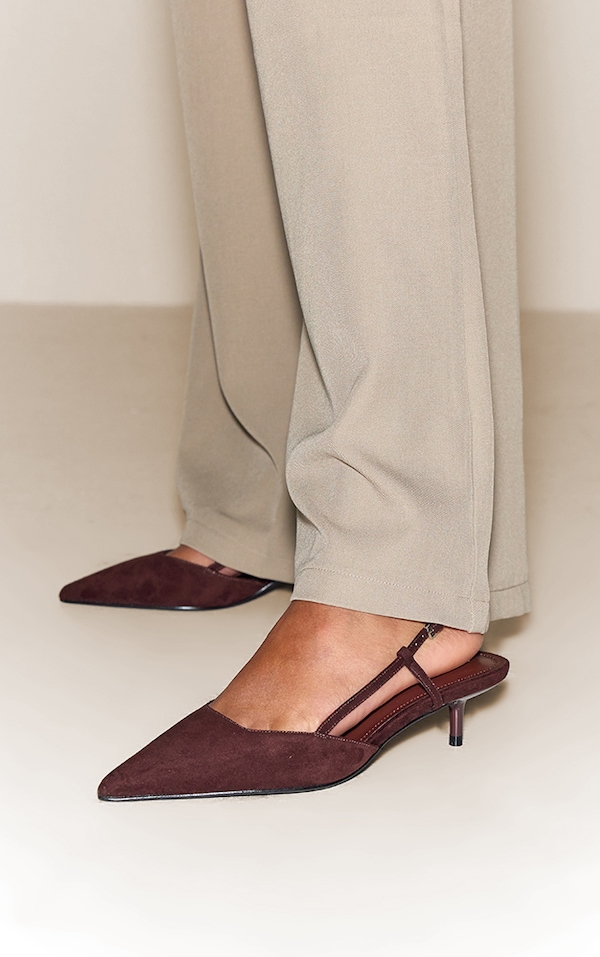 Chocolate Faux Suede Kitten Heel Sling Back Courts