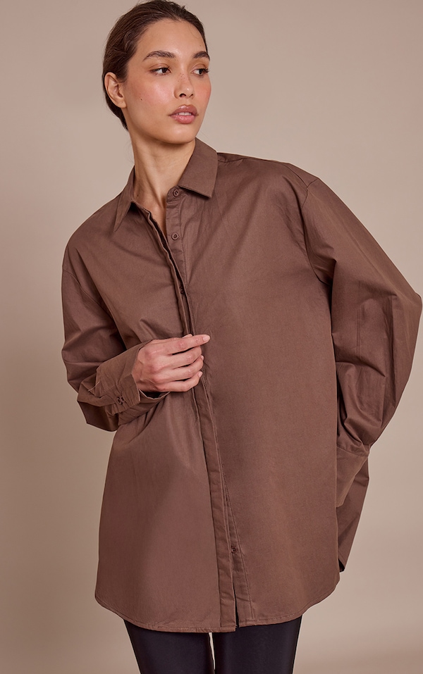 Brown Cotton Oversized Cuff Shirt