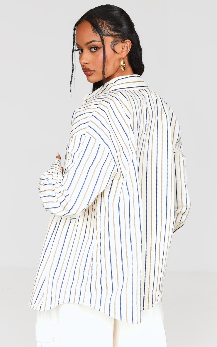 Stone Woven Fitted Pinstripe Long Sleeve Shirt PrettyLittleThing USA
